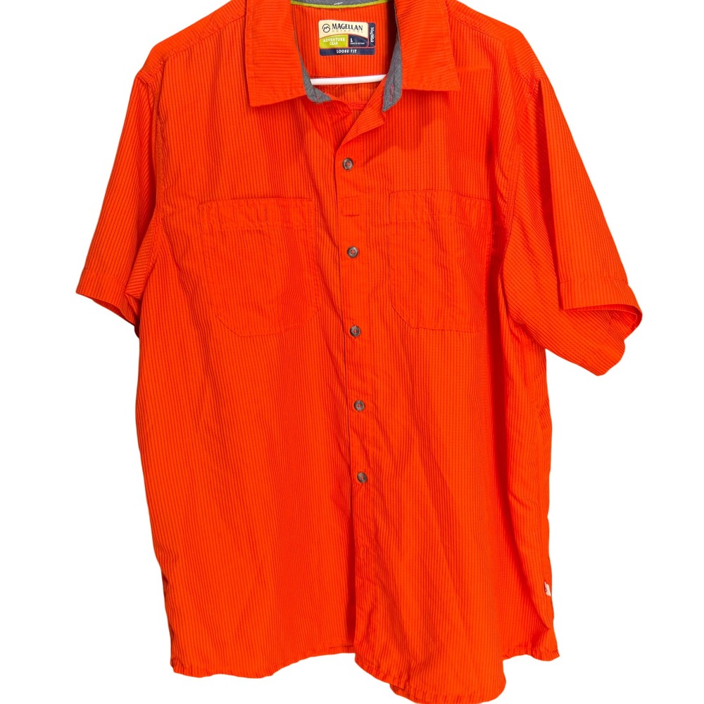 Magellan Outdoors Adventure Gear Mens Large Orange MagWick Short Sleeve Shirt L